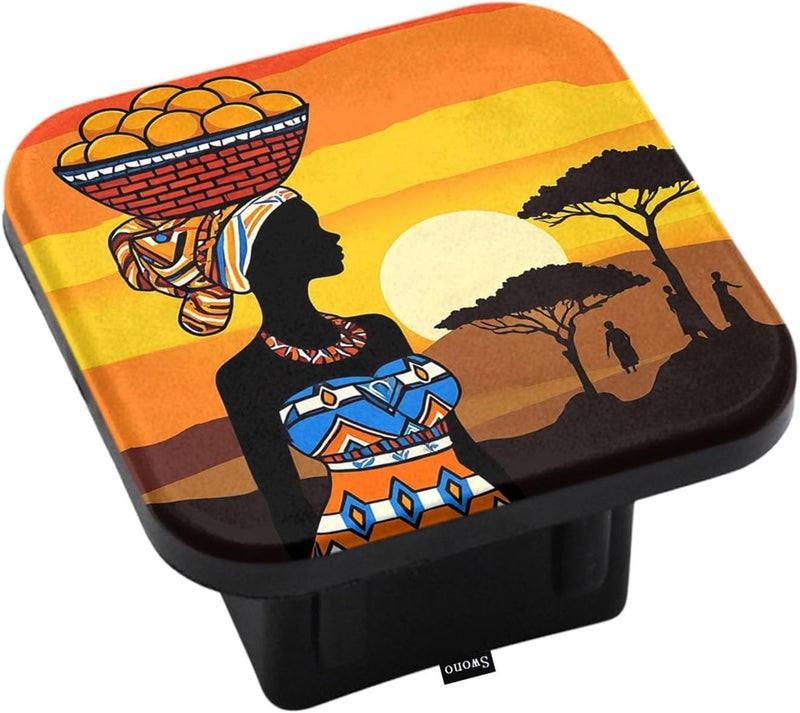 Swono African Woman Hitch Cover - Beautiful Black Woman with Fruits Dessert, 2" Compatible Trailer Hitch Tube Cover Plug Cap - Image 1